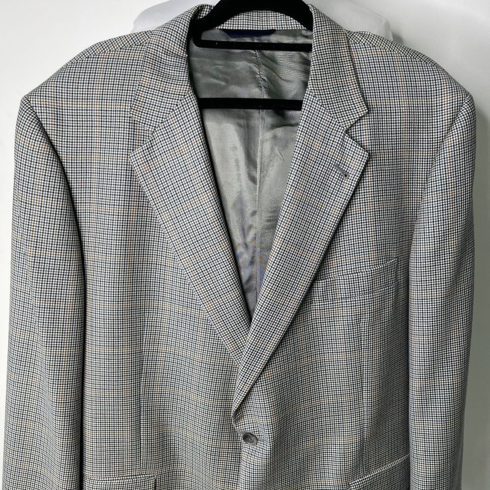 BURBERRY Men's Grey Blue Plaid Pattern Kensington Wool Blazer Jacket Size 48 Reg - Picture 2 of 8